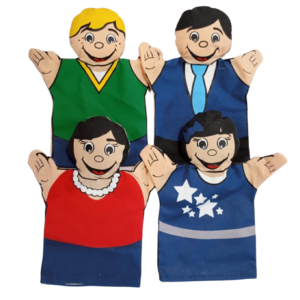TITERES DE LA FAMILIA SET DE 4 MAMA, PAPA, HIJO, HIJA. MIDEN 10 TIENEN DOBLE LADO, UN LADO FELIZ Y OTRO CO